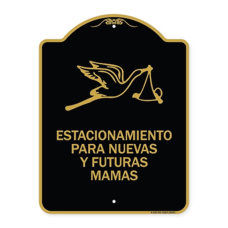 Signmission Estacionamento Para Nuevas Y Futuras Mamas, Black & Gold Aluminum Sign, 18" x 24", BG-1824-24091 A-DES-BG-1824-24091